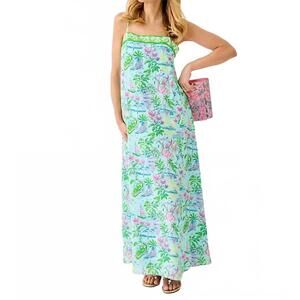 NEW LILLY PULITZER amalfi silk maxi dress in salt pond blue